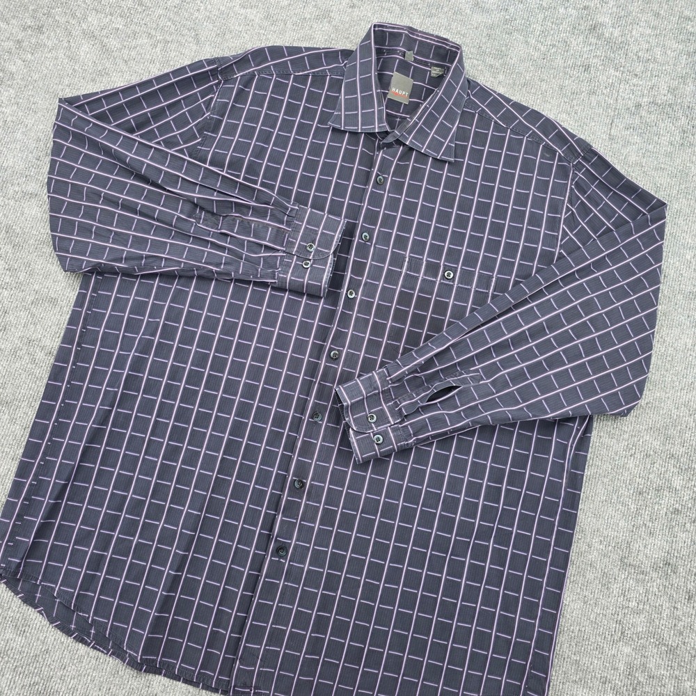 Haupt of Germany Mens XXL Black Purple Grid Button Down Shirt Long Sleeve Pocket